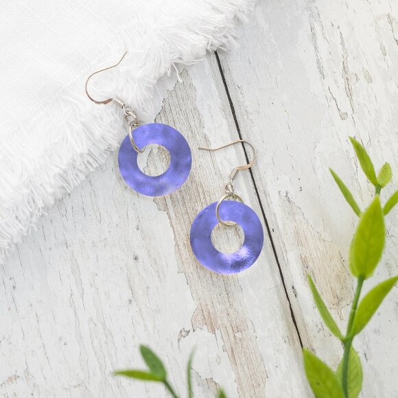 Recycled Early 1900's Amethyst Bottle Glass Hoop Earrings - Picture 2 of 6